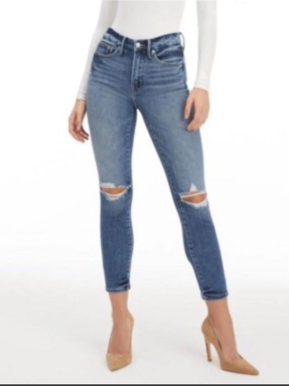 Good American Good Legs Medium Blue Ripped High Waist Jeans 10/30